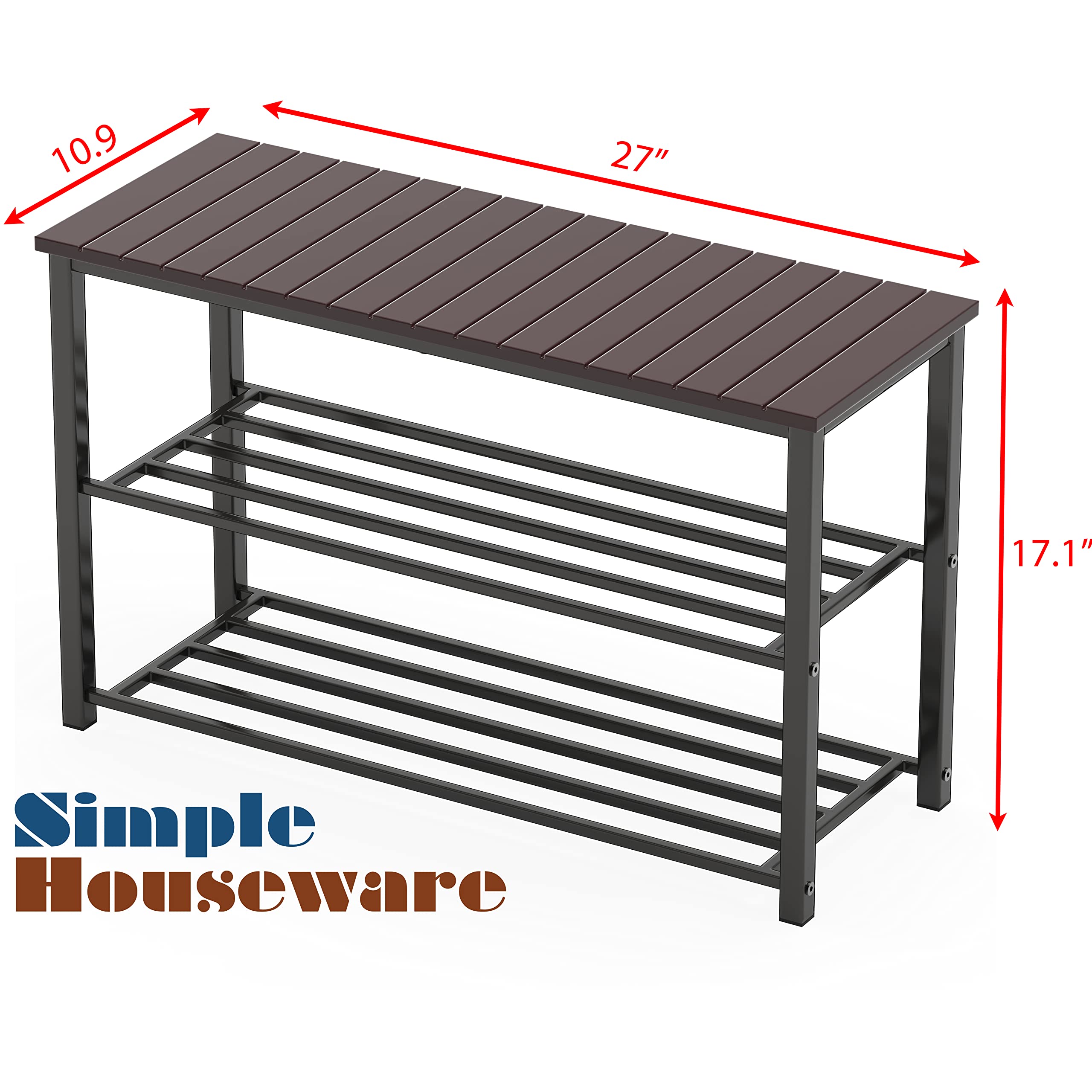Simple Houseware Wood Top Shoe Storage Bench For Entryway, Dark Brown