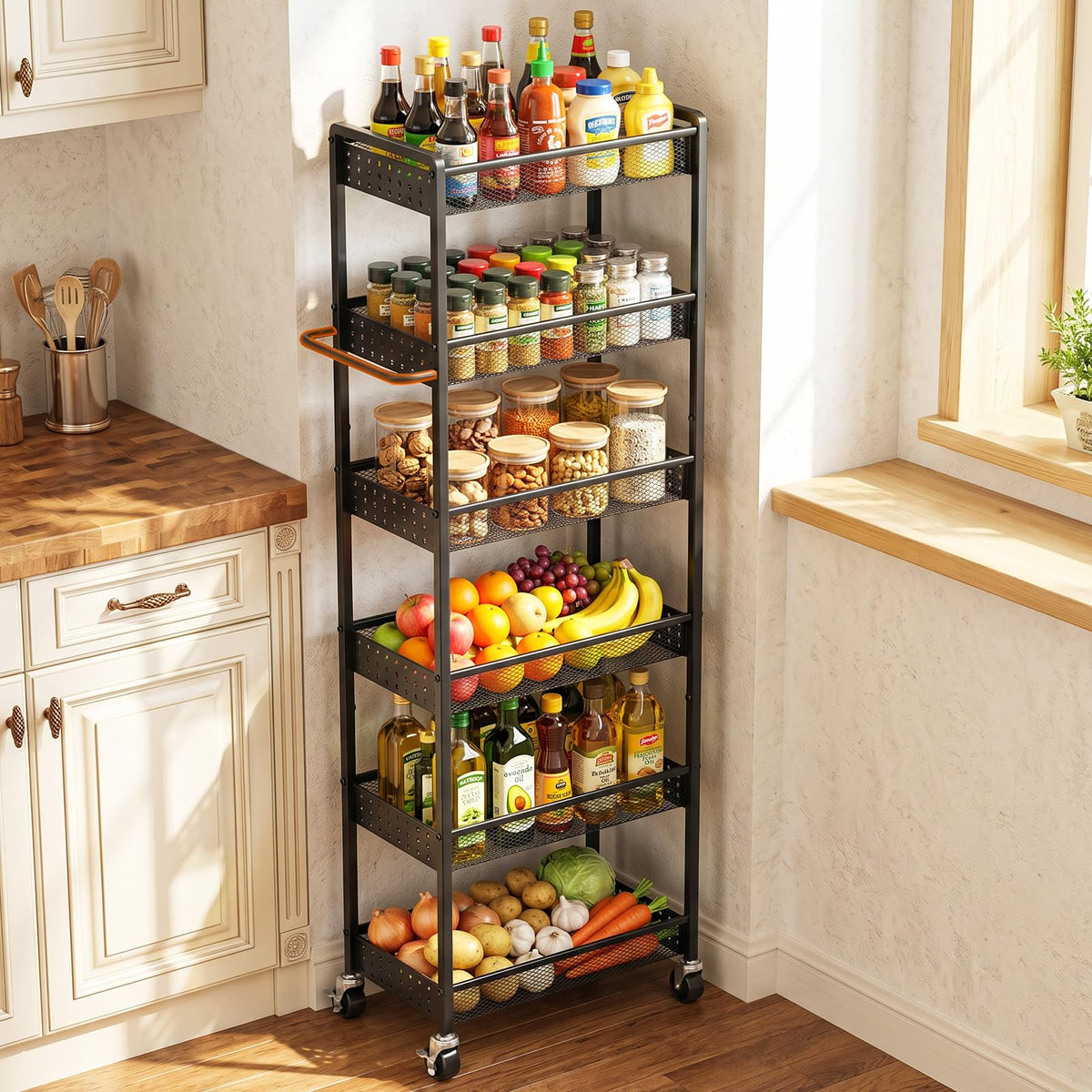 Xpatee 6 Tier Slim Storage Cart with Wheels, 10 D Rolling Storage Cart for Small Space, Metal Narrow Spice Cabinet Mobile Shelv