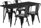 Commercial Grade 31.5 Square Black Metal Indoor-Outdoor Table Set with 4 Stack Chairs