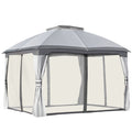 Outsunny 10 x 12 Outdoor Gazebo, Patio Gazebo Canopy Shelter w/Double Vented Roof, Zippered Mesh Sidewalls, Solid Steel Frame,