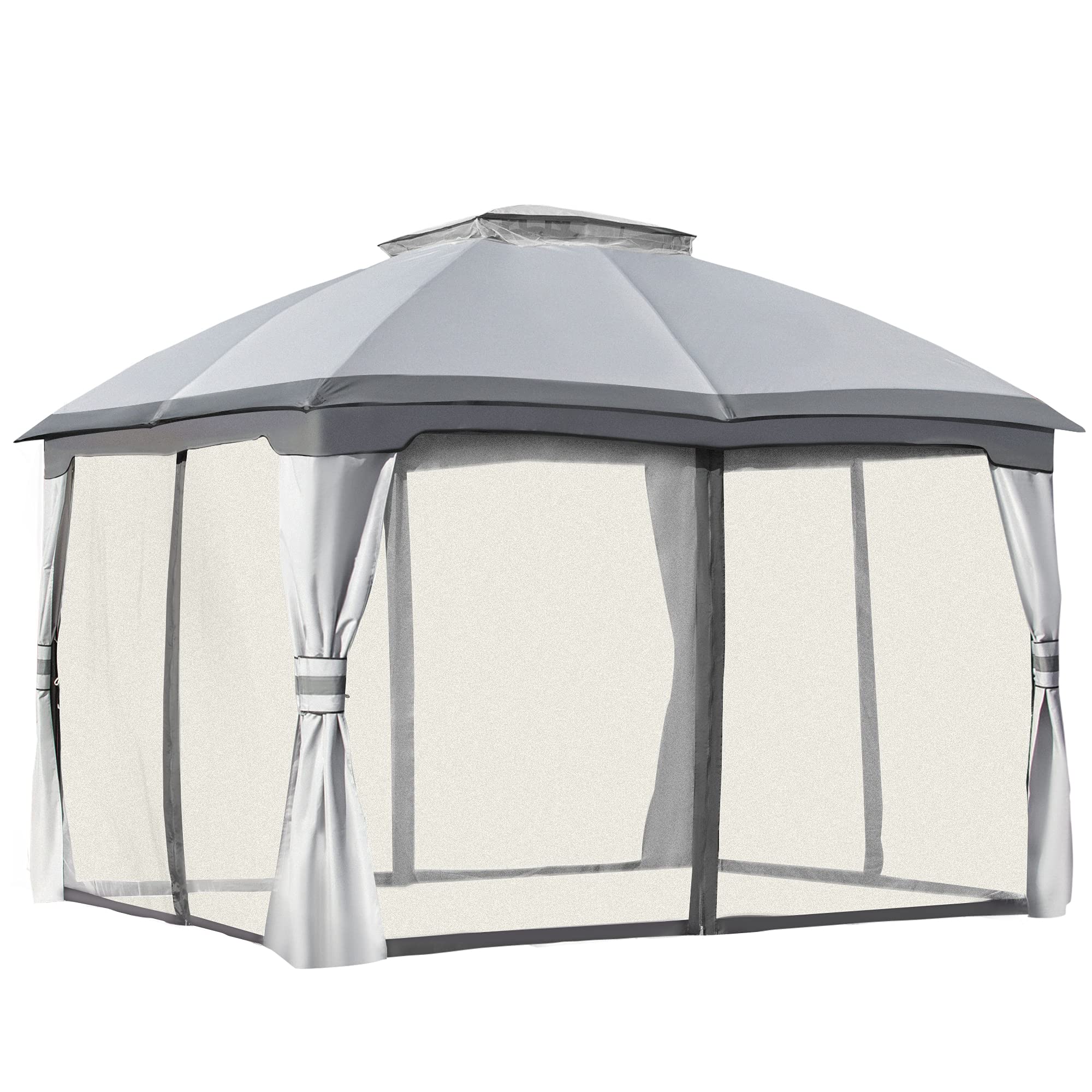 Outsunny 10 x 12 Outdoor Gazebo, Patio Gazebo Canopy Shelter w/Double Vented Roof, Zippered Mesh Sidewalls, Solid Steel Frame,