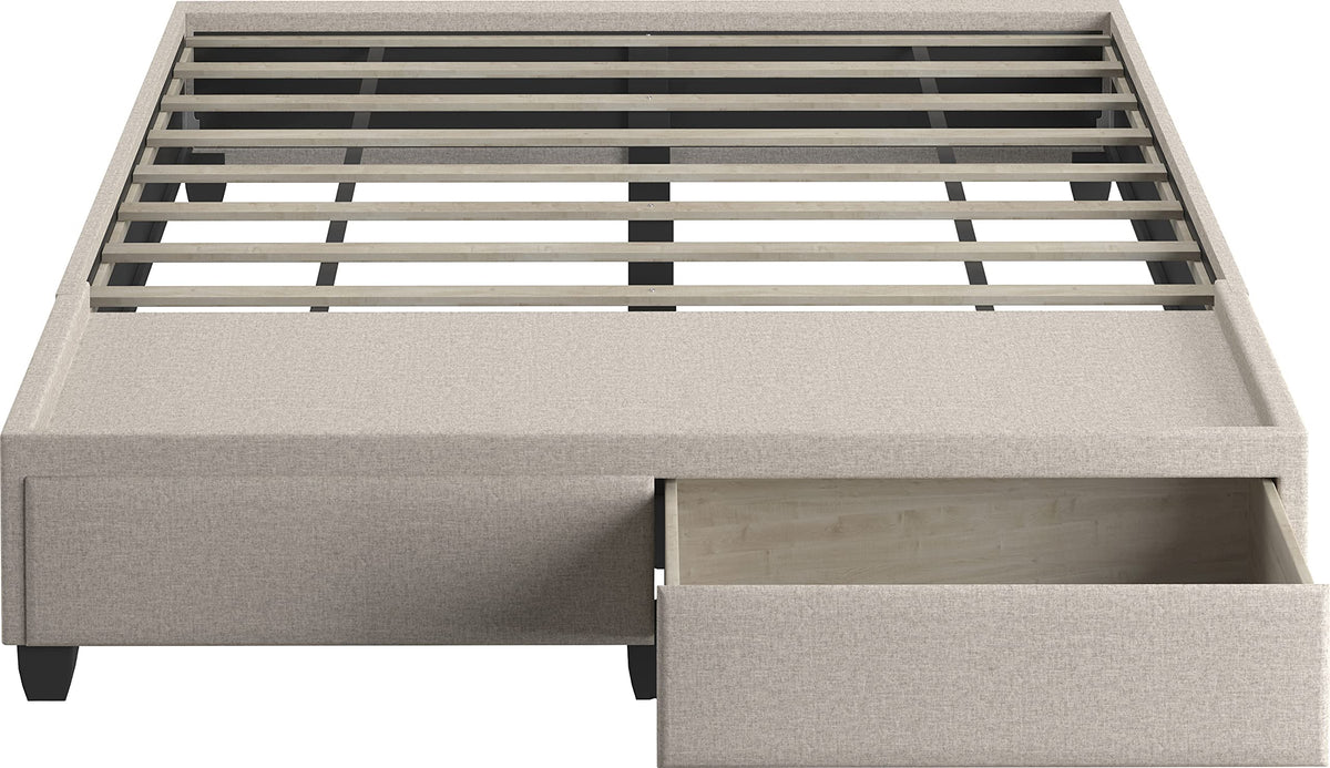Boyd Sleep Modena Uplift Upholstered Platform Bed Frame Mattress Foundation, Dual Front Storage Drawers, and Strong Wood Slat Supports: Linen, Eggshell, Full