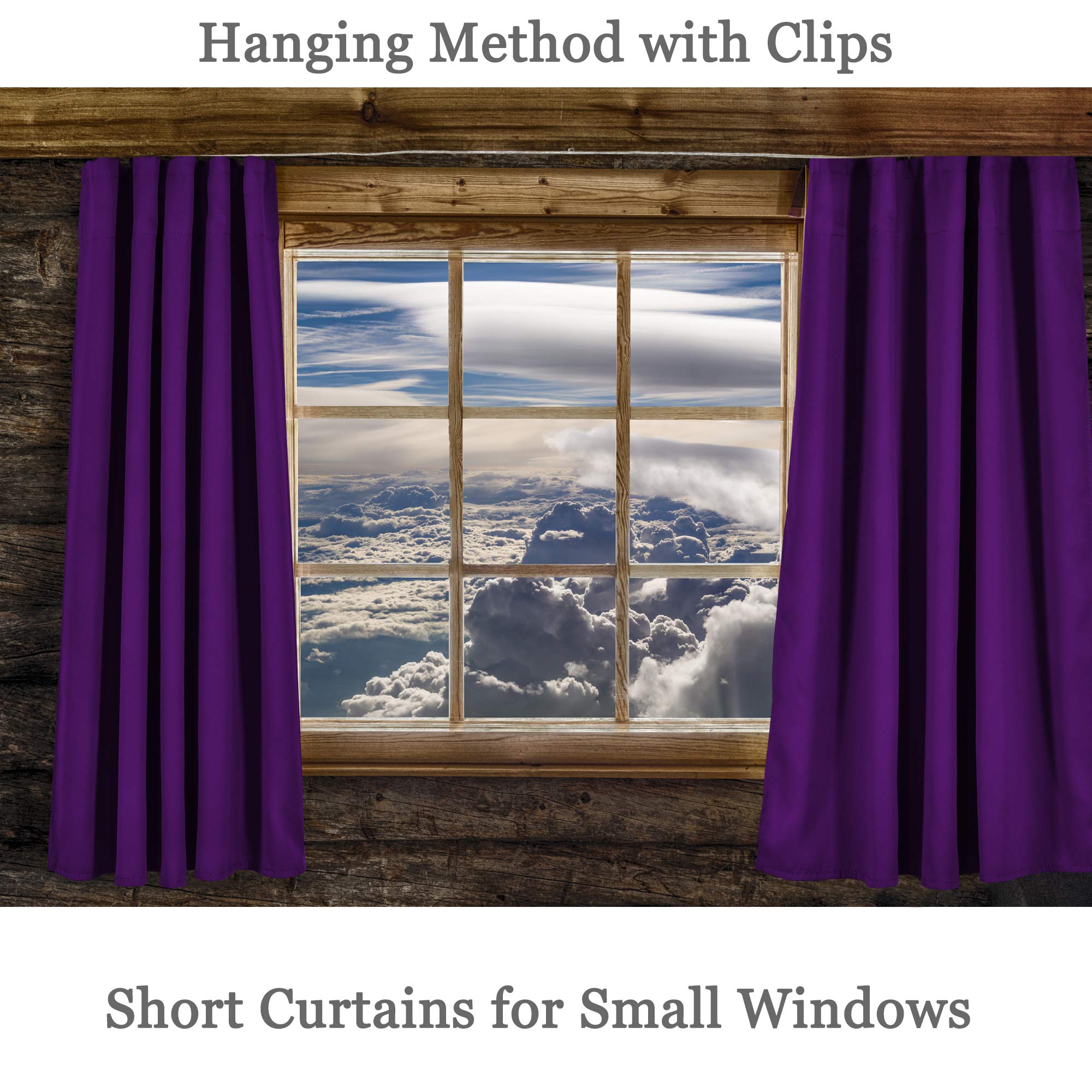 Donren Royal Purple Small Window Room Darkening Curtain Tiers - Thermal Insulated Window Treatment Rod Pocket Curtains (42 By 36 Inch,2 Panels)