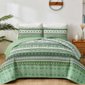 Wongs Bedding Boho Queen Quilt Set, Light Green Bohemian Quilt Bedding Set, Lightweight Bed Decor Bedspread For All Season Rever