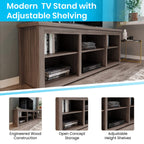 Flash Furniture Kilead TV Stand for up to 80" TVs - Modern Gray Wash Oak Finish - 65" Engineered Wood Framed Media Console - 6 Open Storage Compartments