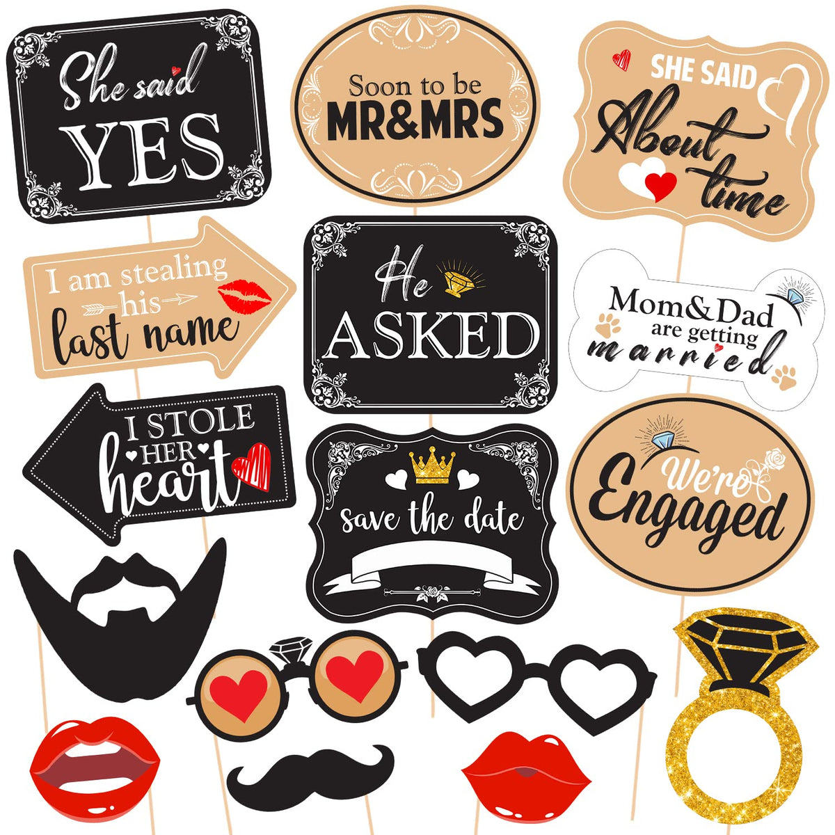 ZYOZIQUE 16 Pieces Engagement Announcement Photo Prop Kit  Party Decorations and Photo Signs Cardboard for Wedding