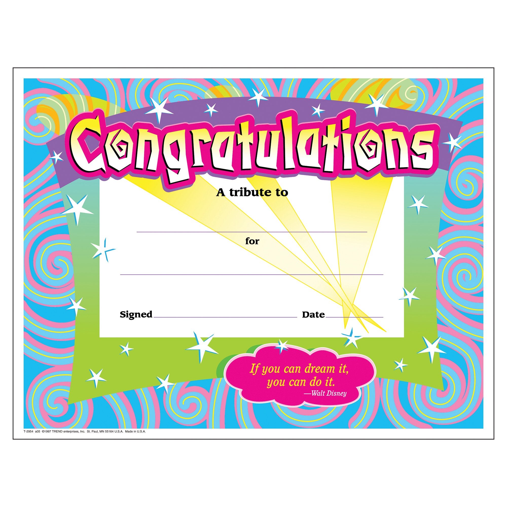Trend Enterprises, Inc. Congratulations/Swirls Colorful Classics Cert'S., 30 Ct