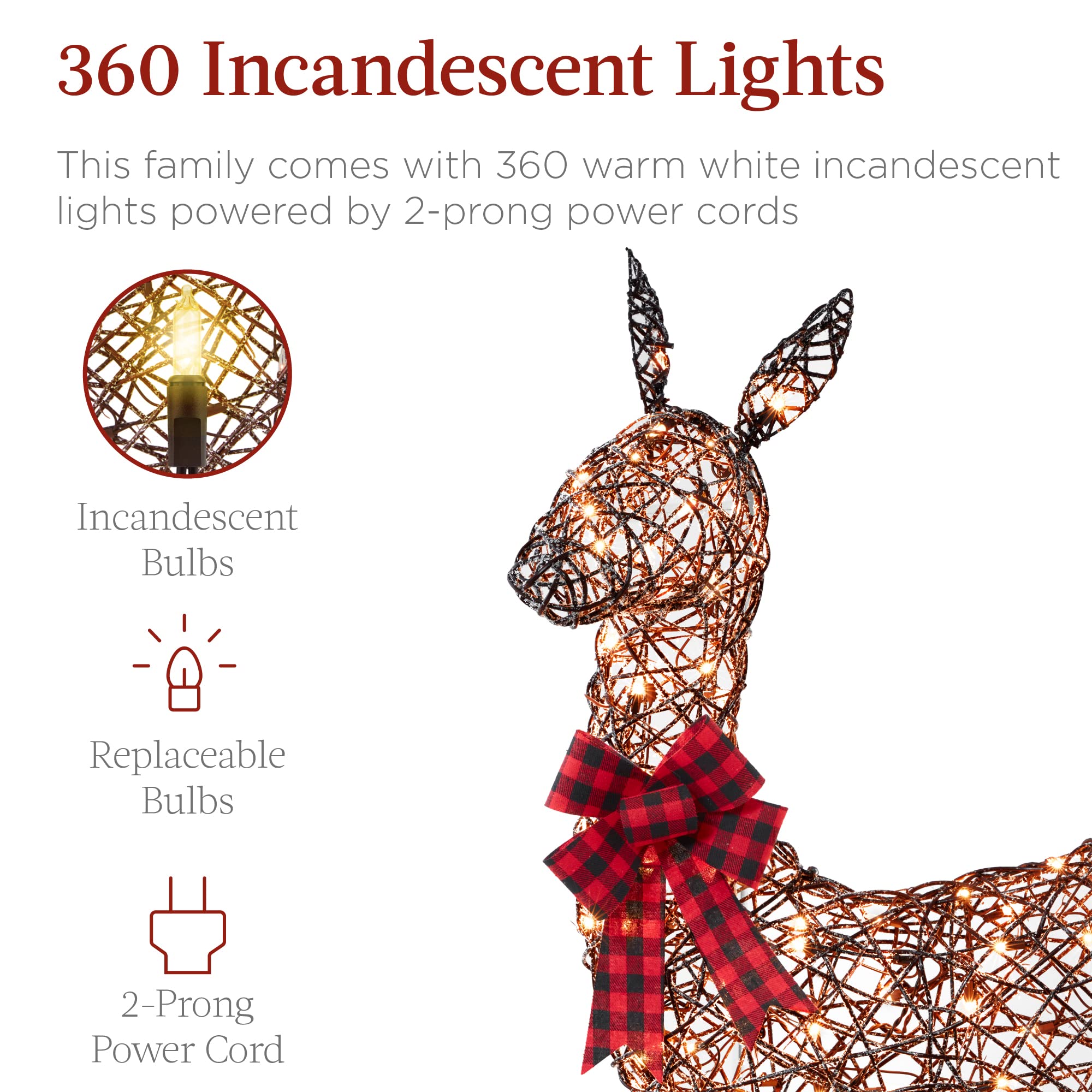Best Choice Products 3-Piece Rattan Deer Family Set - 5FT Lighted Outdoor Christmas Decoration - Brown Metal