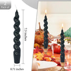 Halloween Candles Unscented Taper Candle - Black Candles Sticks 7.5 Inch Handmade Spiral Twisted Candles 4 Pcs For Home Decor, R
