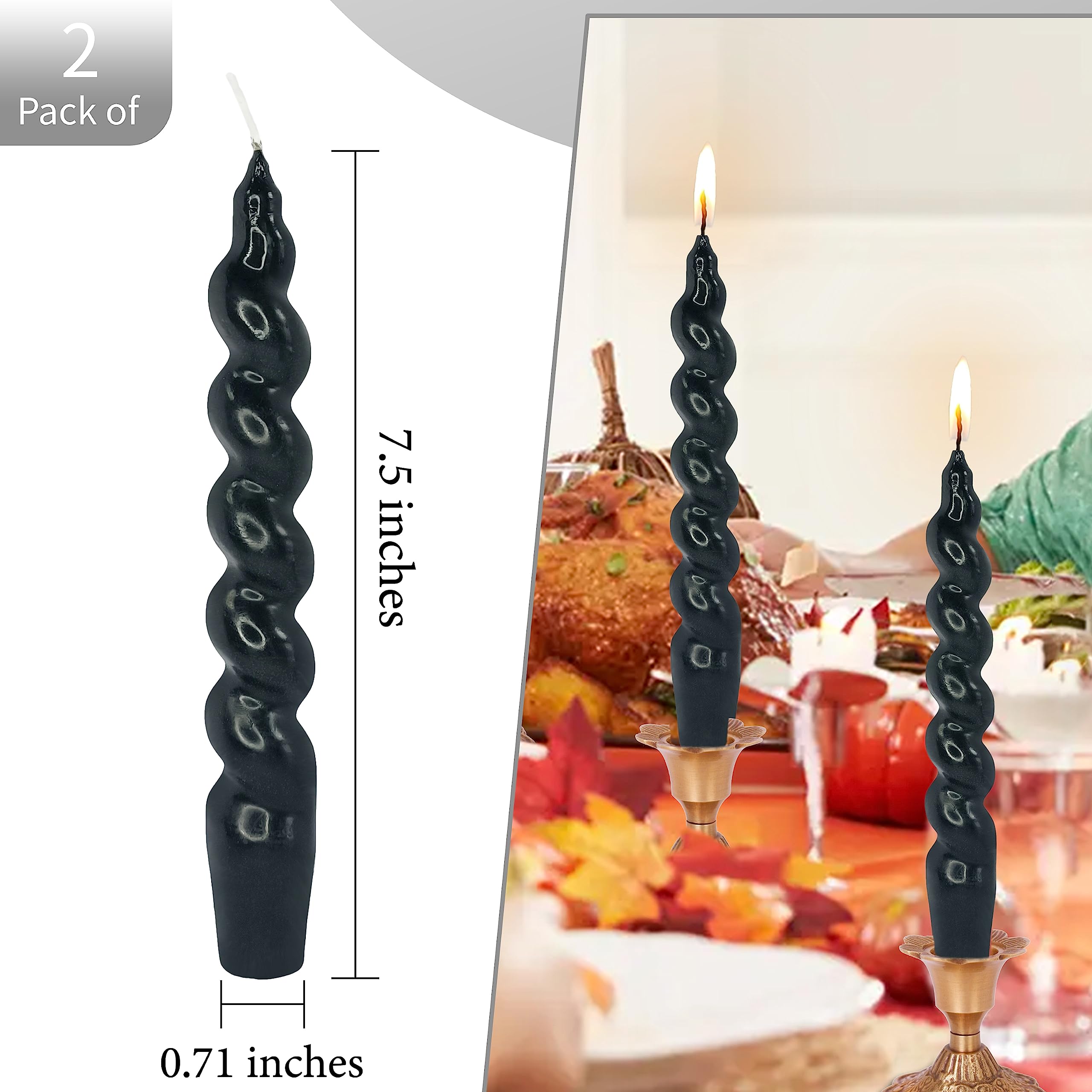 Halloween Candles Unscented Taper Candle - Black Candles Sticks 7.5 Inch Handmade Spiral Twisted Candles 4 Pcs For Home Decor, R