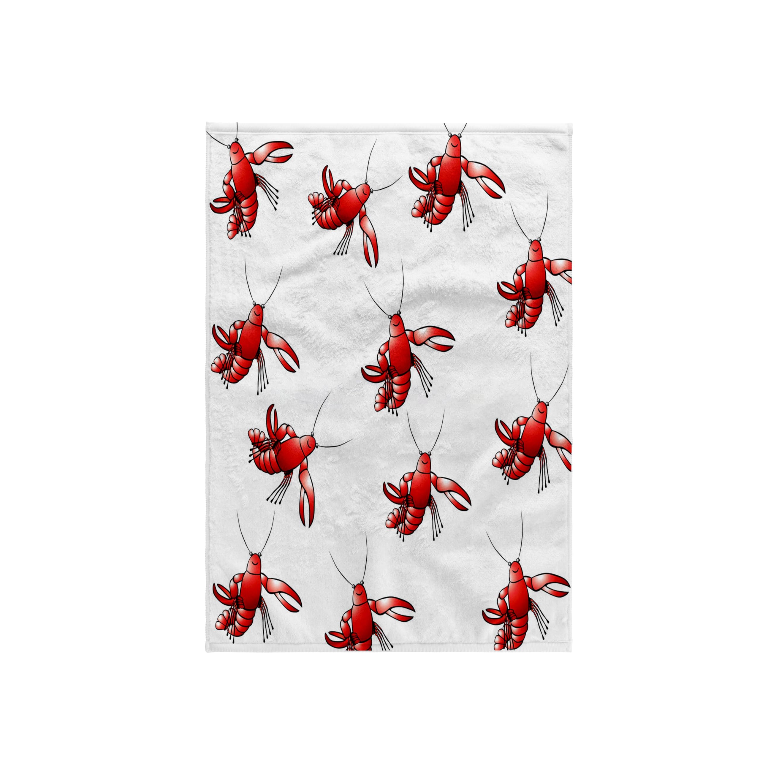 3D Rose Image of Red Crawfish Repeat Pattern Hand Towel, 15 x 22