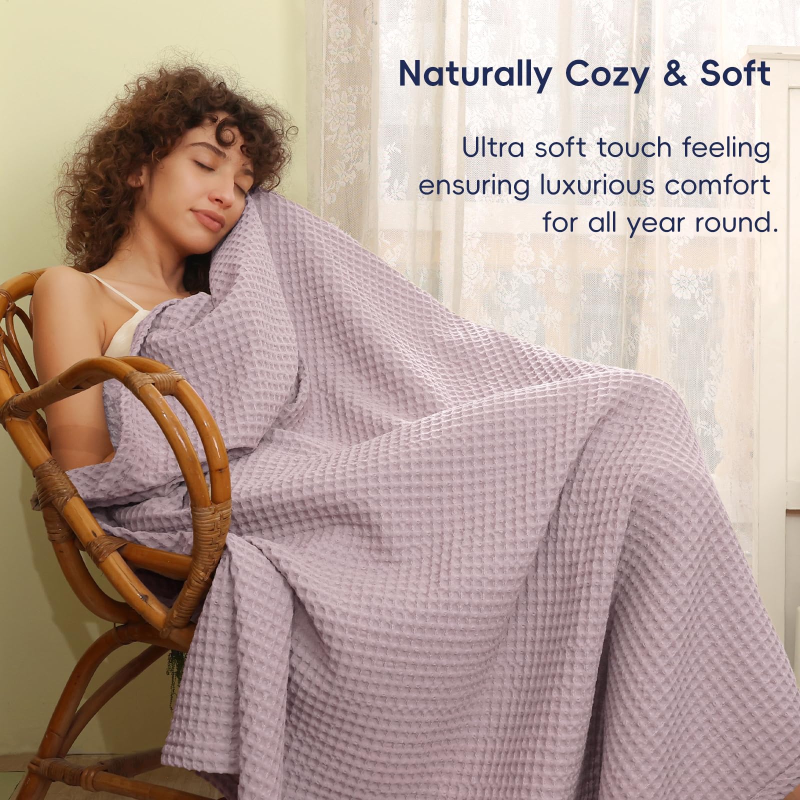 Phf Ultra Soft Waffle Weave Throw Blanket 50'X 60'- Washed Lightweight Breathable Cozy Woven Blanket For Bed - Aesthetic Decor For Couch Bedding Sofa Home Car - Dusty Rose