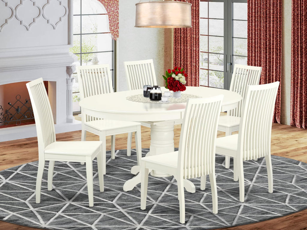 East West Furniture AVIP7-LWH-W 7 Piece Dining Room Table Set Consist of an Oval Wooden Table with Butterfly Leaf and 6 Kitchen Dining Chairs, 42x60 Inch, Linen White