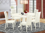 East West Furniture AVIP7-LWH-W 7 Piece Dining Room Table Set Consist of an Oval Wooden Table with Butterfly Leaf and 6 Kitchen Dining Chairs, 42x60 Inch, Linen White