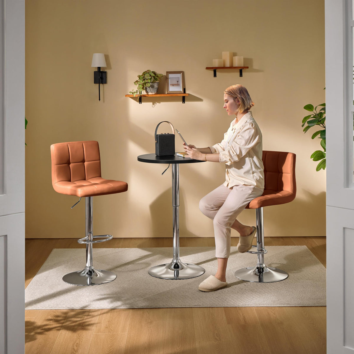 Yaheetech Round Bar Table, Adjustable Height And 360° Swivel Pub Tables, Cocktail Table With Mdf Top, Silver Leg Base For Bar, Bistro, Café, Black