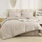 Litanika Comforter Full Size Set Tannish Grey - 7 Pieces Bed In A Bag Full Beddding Comforter Sets, Plain Lightweight Bed Set Wi