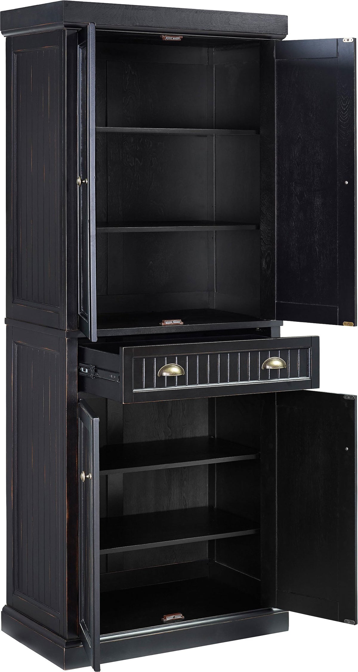Crosley Furniture Seaside Coastal Pantry Storage Cabinet With Shelves, Kitchen, Dining, Or Laundry Room, Distressed Black