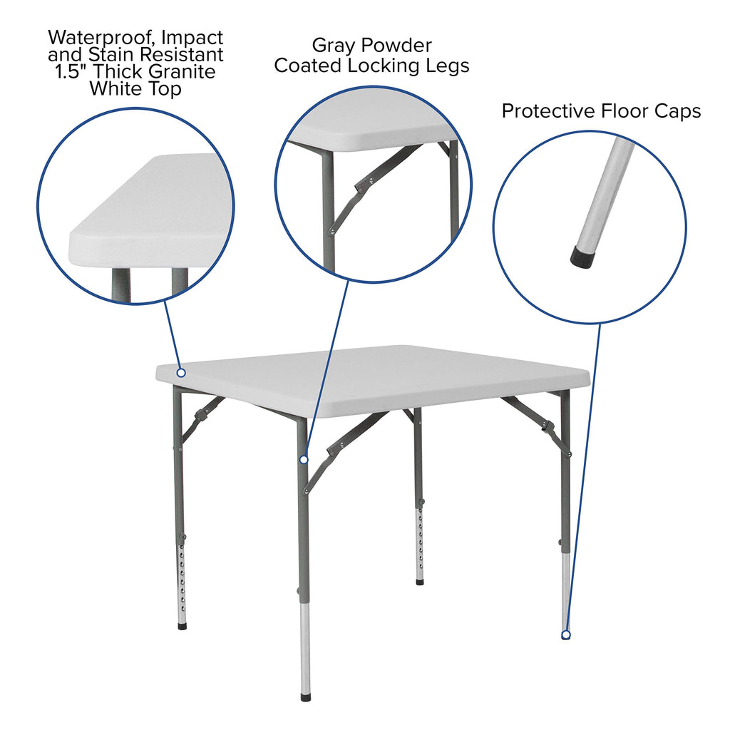 Flash Furniture Kathryn 2.79-Foot Square Height Adjustable Granite White Plastic Folding Table, 34" Square