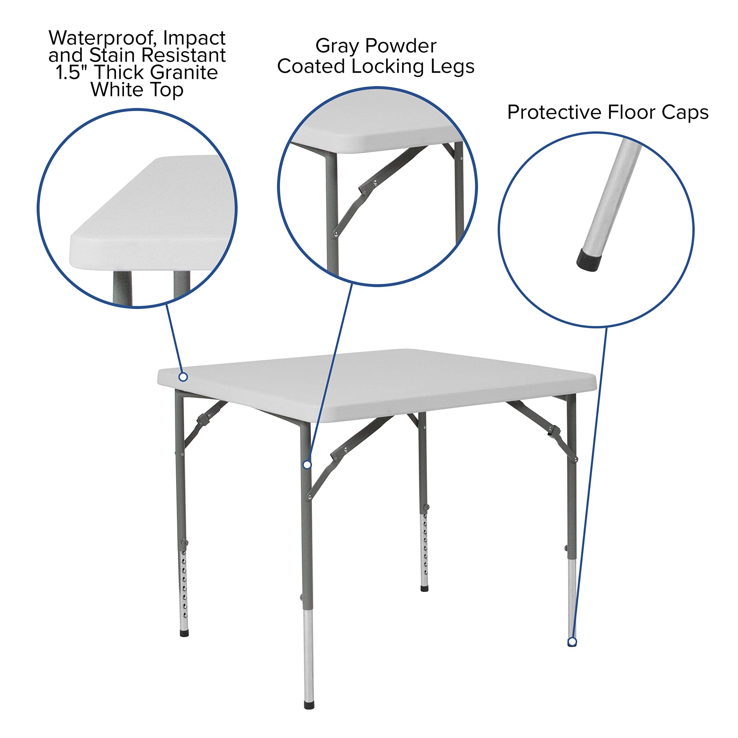 Flash Furniture Kathryn 2.79-Foot Square Height Adjustable Granite White Plastic Folding Table, 34" Square