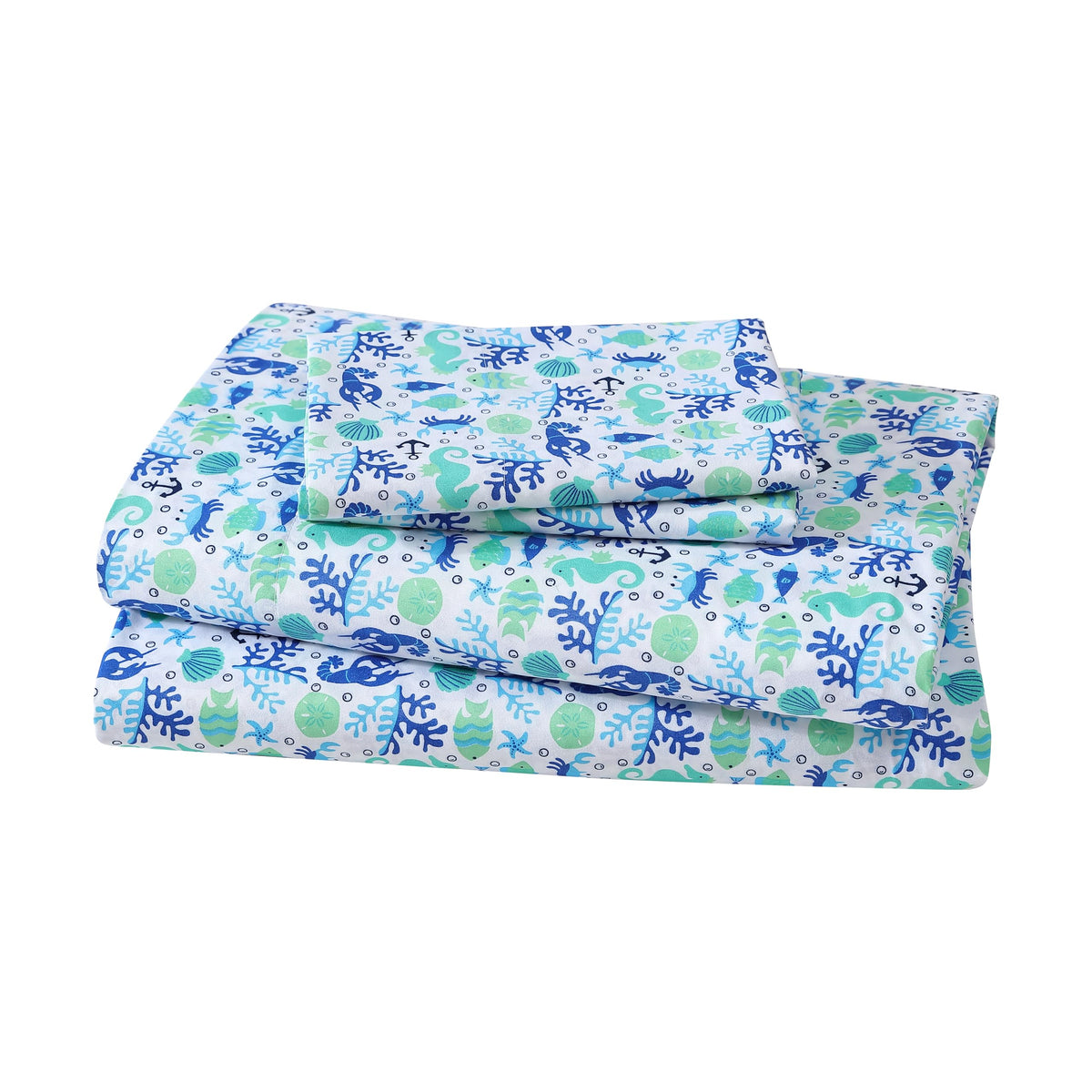 Beatrice Home Fashions Coastal Print Microfiber Sheet Set, Soft, Comfy, 12' Deep Pockets, Queen, Clearwater Aqua