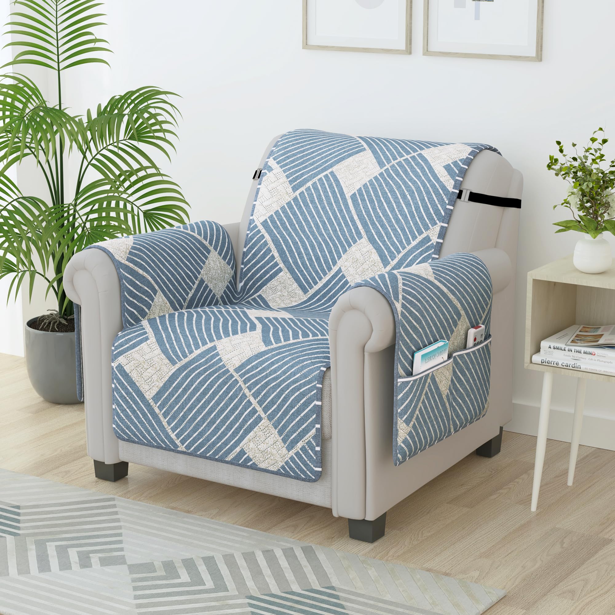 Story@Home Quilted Sofa Cover 1 Seater Fully Covered Stretchable Microfiber Sofa Cover 1 Seater 60X175 Cm|White & Grey Geometric