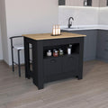 Depot E-Shop Floyd 35" H Kitchen Island, Whit 2 Doors, 3 Shelves, Black/Macadamia