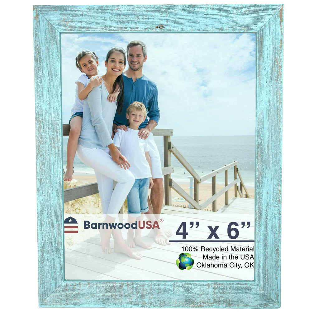 BARNWOODUSA | Farmhouse 4x6 Picture Frame | 1 1/2 inch Molding | 100% Reclaimed Wood | Rustic | Robins Egg Blue
