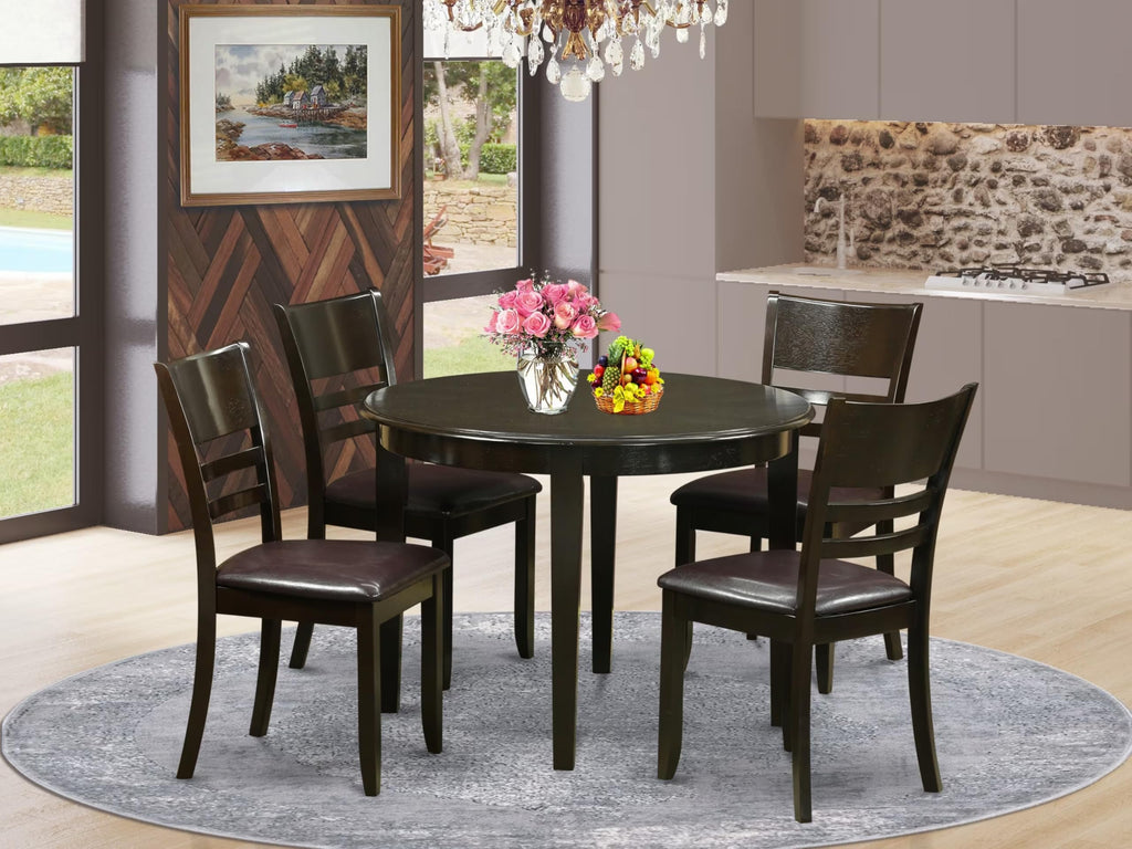 East West Furniture BOLY5-CAP-LC 5 Piece Modern Dining Table Set Includes a Round Kitchen Table and 4 Faux Leather Dining Room Chairs, 42x42 Inch, Cappuccino