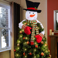 Christmas Tree Topper Snowman Hugger with Lights Strips - Xmas Holiday Winter Wonderland Party Decoration Ornament Supplies