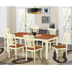 East West Furniture QUAV7-WHI-W 7 Piece Dining Table Set Consist of a Rectangle Dining Room Table with Butterfly Leaf and 6 Wooden Seat Chairs, 40x78 Inch, Buttermilk & Cherry