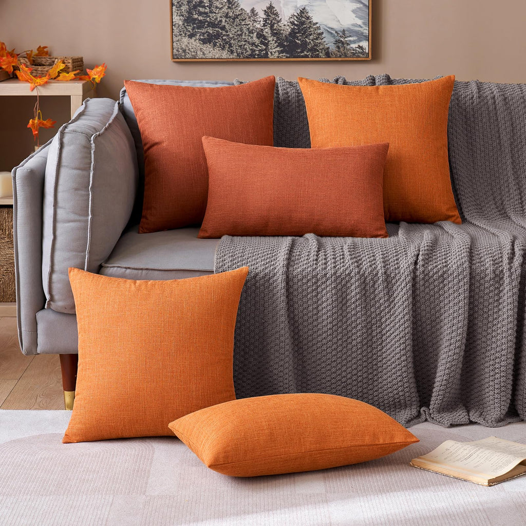 Miulee Pack Of 2 Fall Decorative Throw Pillow Covers Halloween Linen Burlap Square Solid Farmhouse Modern Concise Throw Cushion