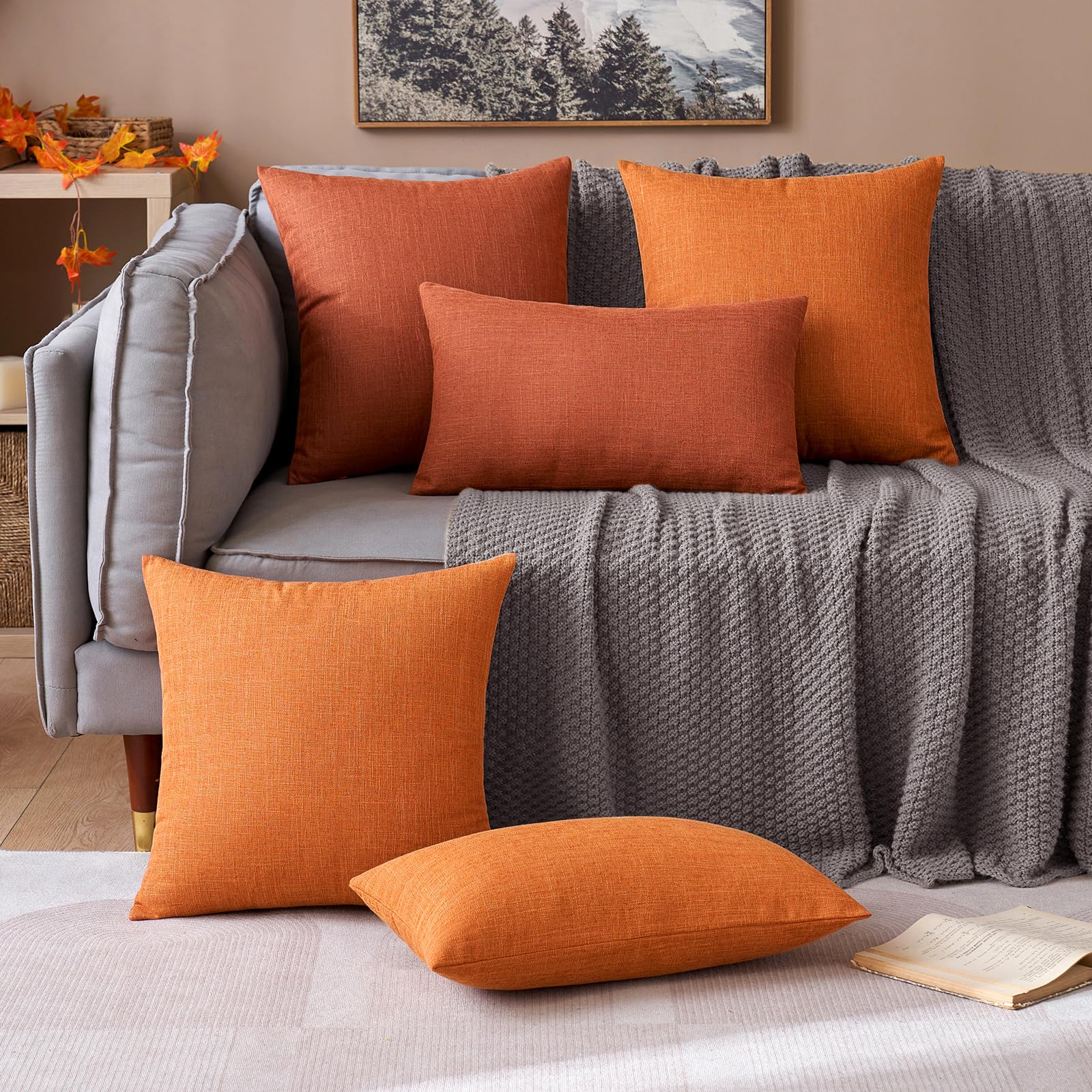 Miulee Pack Of 2 Fall Decorative Throw Pillow Covers Halloween Linen Burlap Square Solid Farmhouse Modern Concise Throw Cushion