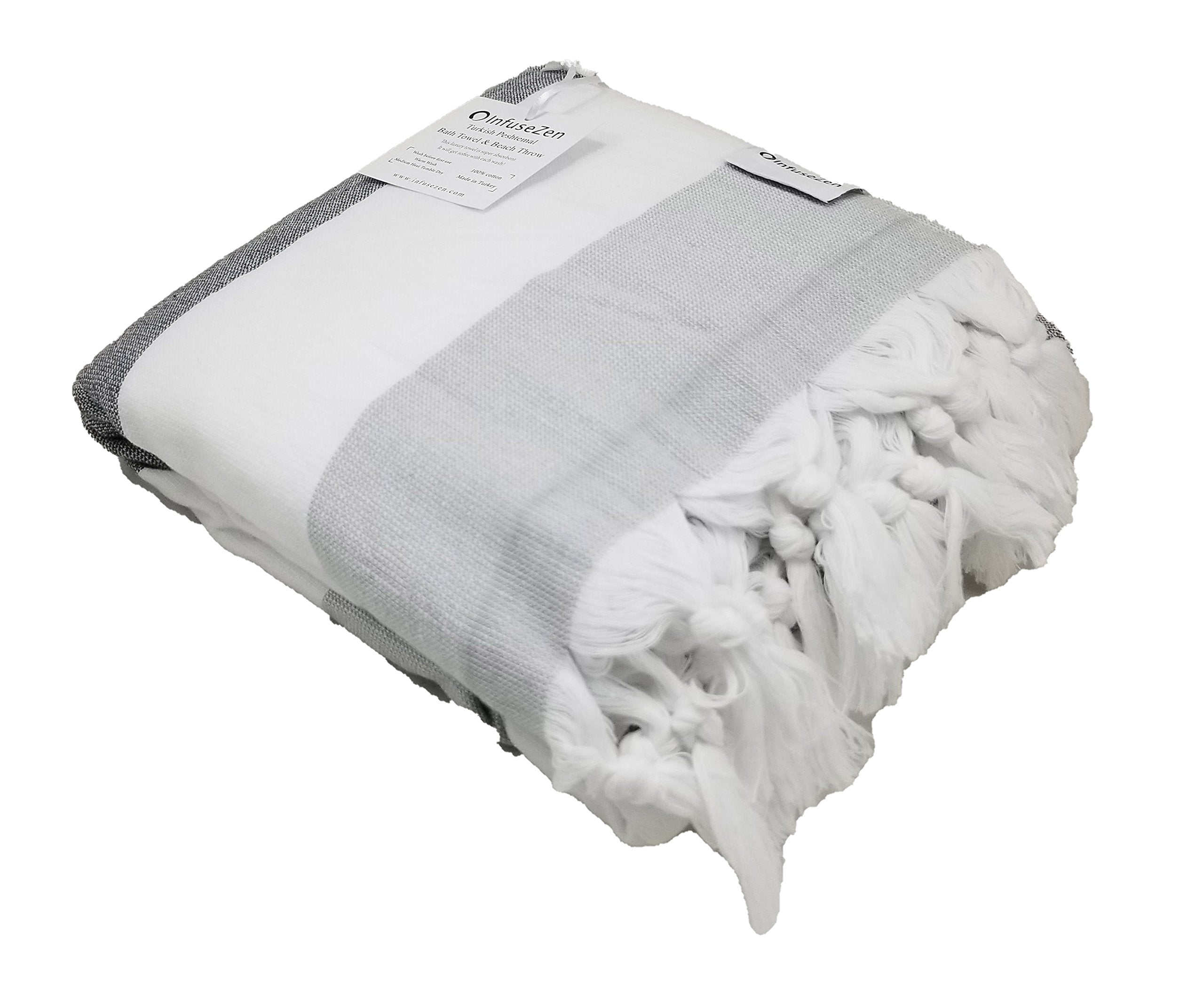 InfuseZen Soft Terryback Large Turkish Towel, Striped Terry Backed Peshtemal Bath Towel, Gym and Beach Towel, Thin Oversized Ham