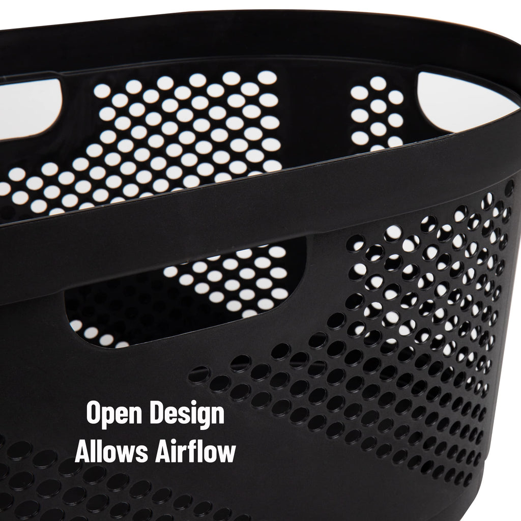 Mind Reader 40L Laundry Basket, Clothes Hamper, Ventilated, Plastic, 23''L X 14.5''W X 10.5''H, Set Of 2, Black