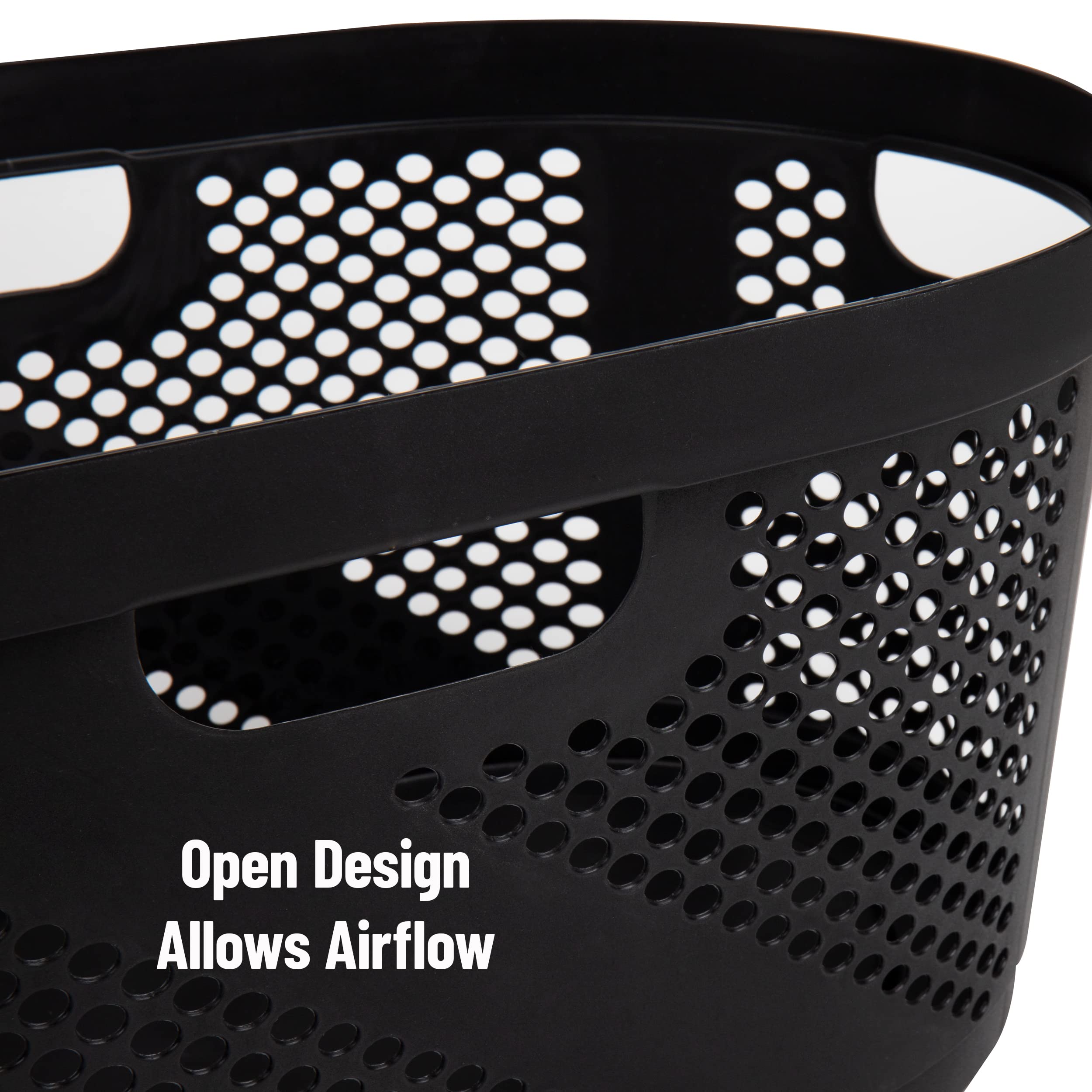 Mind Reader 40L Laundry Basket, Clothes Hamper, Ventilated, Plastic, 23''L X 14.5''W X 10.5''H, Set Of 2, Black