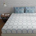 Huesland By Ahmedabad Cotton 144 Tc King Size Bedsheet Cotton With 2 Pillow Covers | 108X108 Inch, White & Blue