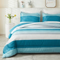 Litanika King Comforter Set White Teal - 3 Pieces Lightweight Fluffy Bedding Comforter Sets, All Season Down Alternative Comfort