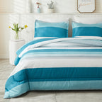 Litanika King Comforter Set White Teal - 3 Pieces Lightweight Fluffy Bedding Comforter Sets, All Season Down Alternative Comfort