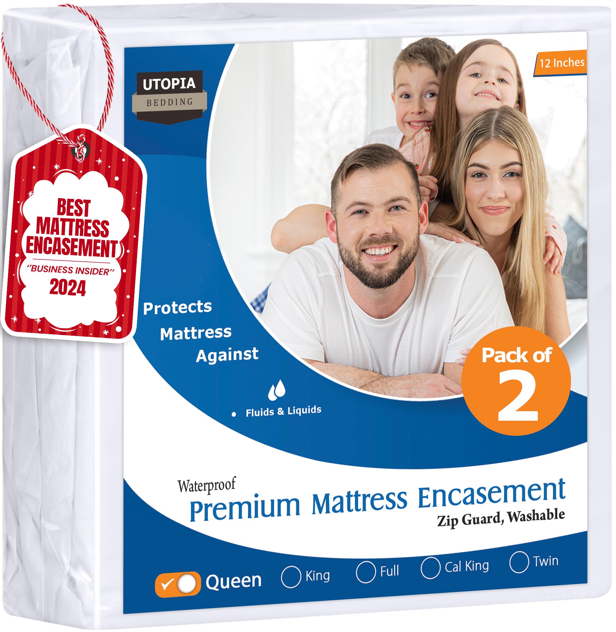 Utopia Bedding Premium Zippered Mattress Encasement (Fits 12 Inches Mattress, Queen) - Waterproof And Bed Bug Proof Mattress Pro