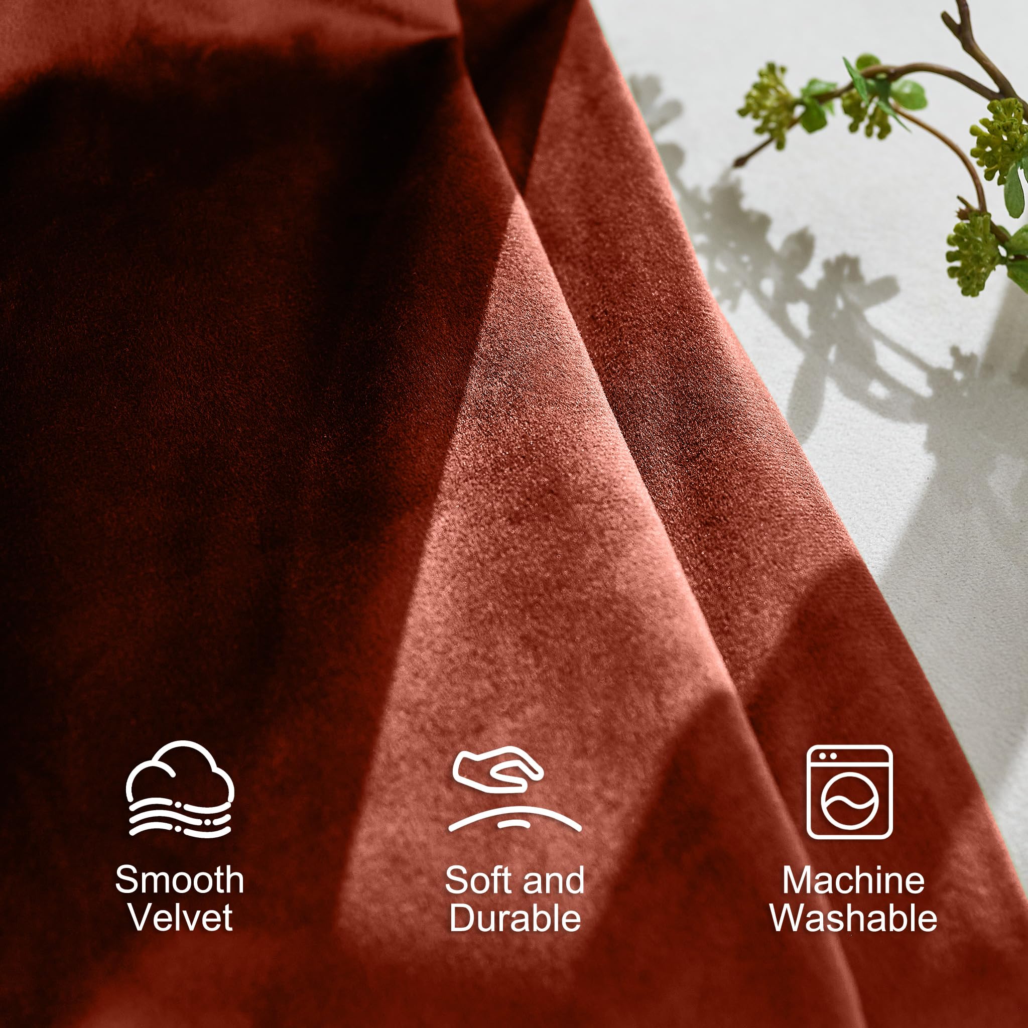 Lazzzy Orange Velvet Curtains Room Darkening Thermal Insulated Curtains 72 Inch Long Window Drapes For Bedroom Living Room Super Soft Luxury Rod Pocketwindow Treatment 2 Panels, Rust Red