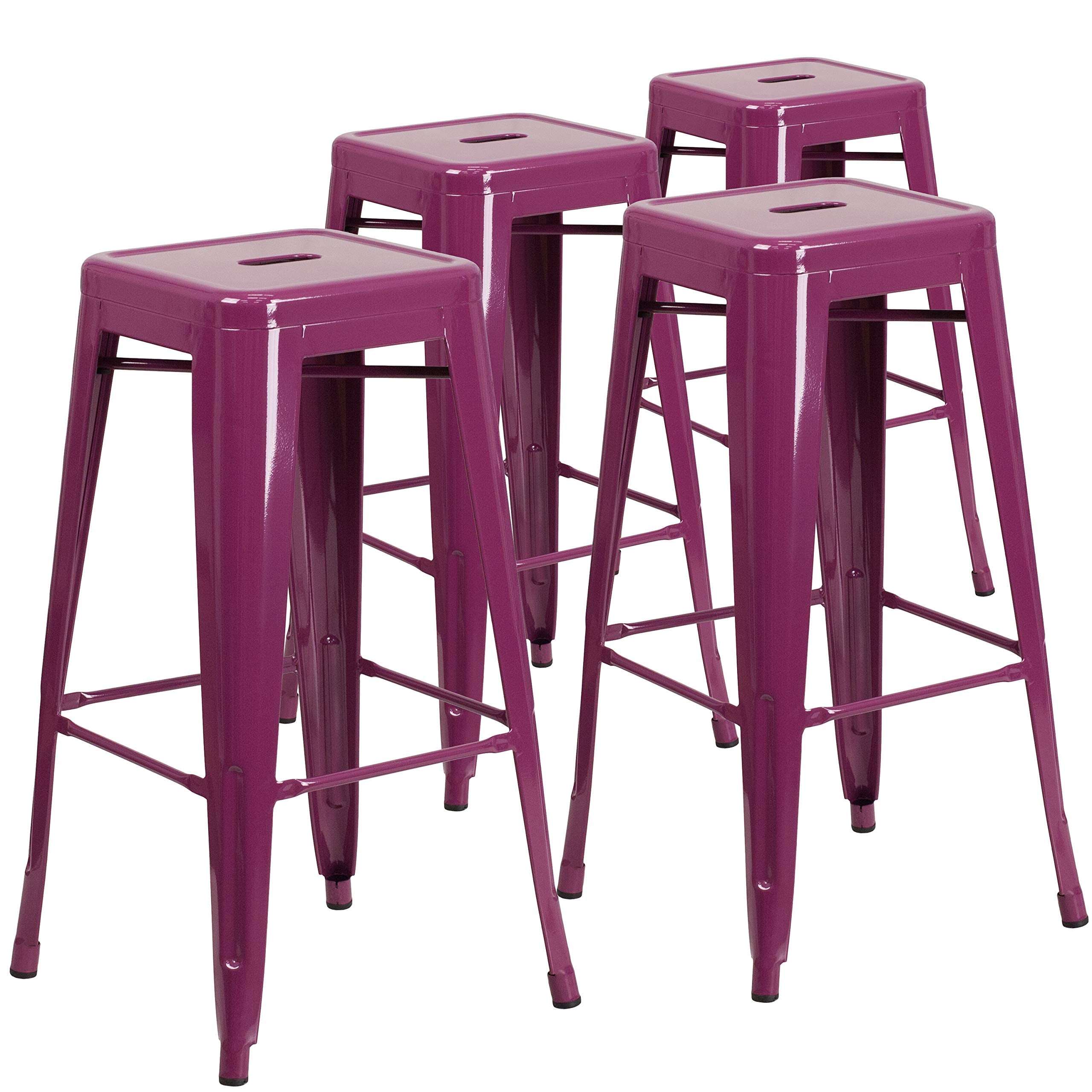 Flash Furniture Kai Commercial Grade 4 Pack 30 High Backless Purple Indoor-Outdoor Barstool