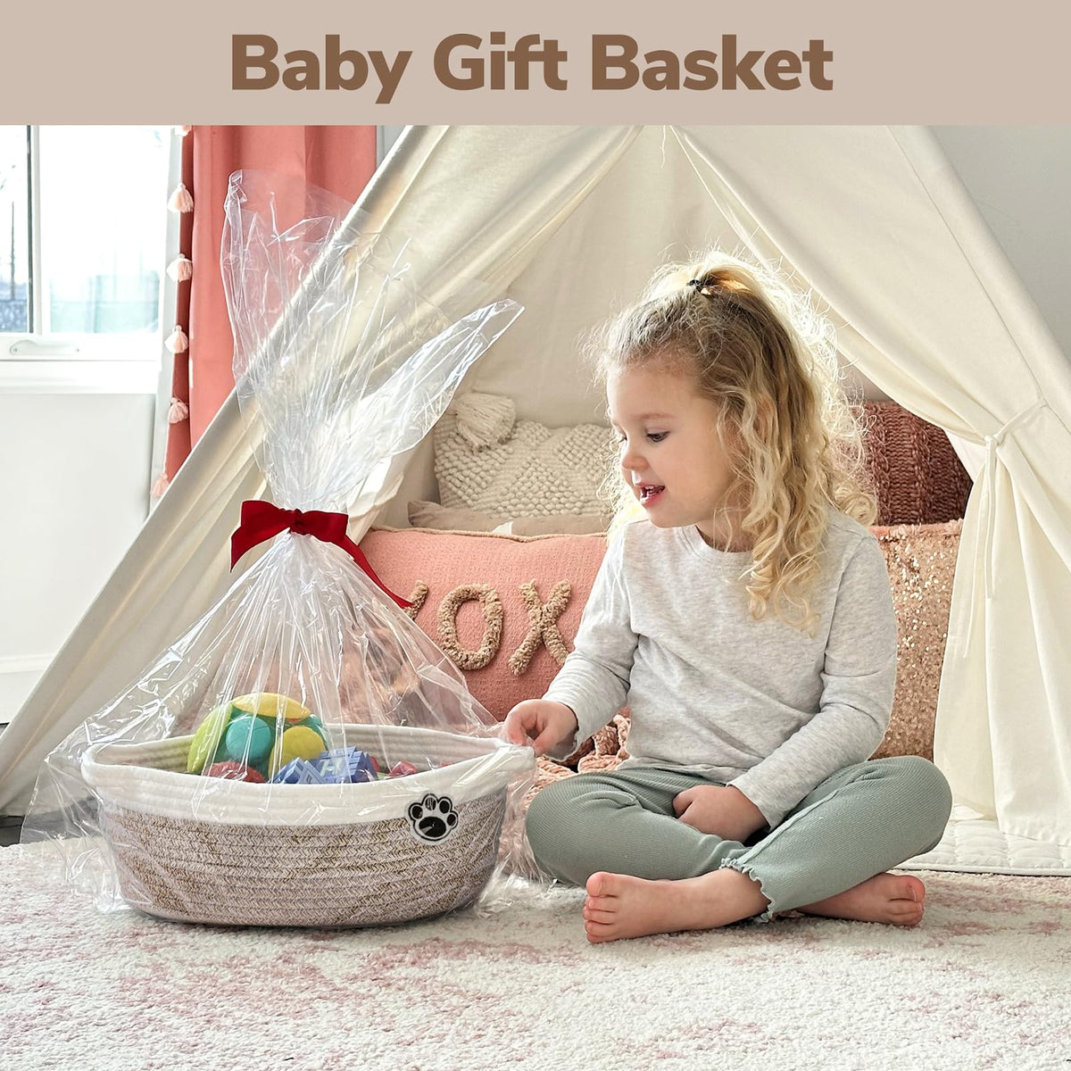 Hichen Dog Toy Basket Small Gift Basket For Baby, Storage Basket For Nursery, Woven Basket For Dog Cat Storage, Nursery Storage