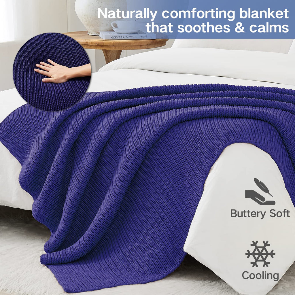 Guohaoi Knitted Weighted Blanket(Dark Blue 50''X60'' 5Lbs),Home D  Cor Cooling Throw Blanket For Hot Sleepers,Hand Made Chunky K