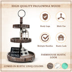 Aonehome Adjustable 3 Tiered Tray Stand With Farmhouse Decor, Brown Tiered Tray Decorative Trays - 3 Tier Cupcake Stand - 3 Tier