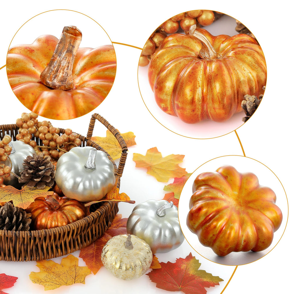 Artgar Pumpkin Decor - White Pumpkin - 10 Pcs Mini Pumpkin Harvest Set - Beige Foam Pumpkins For Home Decor Diy, Table, Hallowee