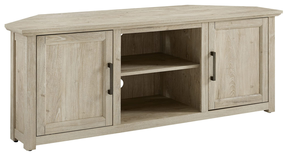 Crosley Furniture Camden Corner TV Stand for 65+ inch TVs, Entertainment Center with Storage Shelves, Frosted Oak