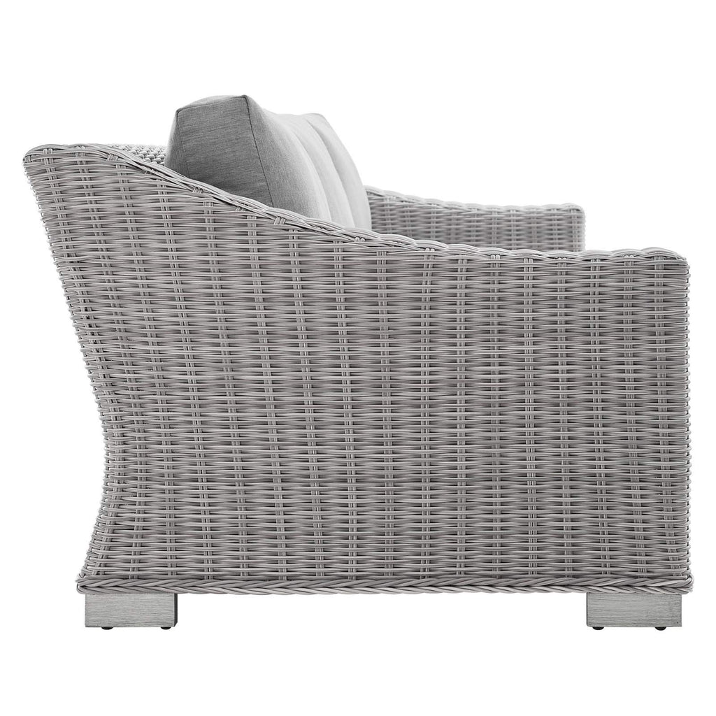 Modway Conway Sunbrella Outdoor Patio Wicker Rattan, Sofa, Light Gray Gray