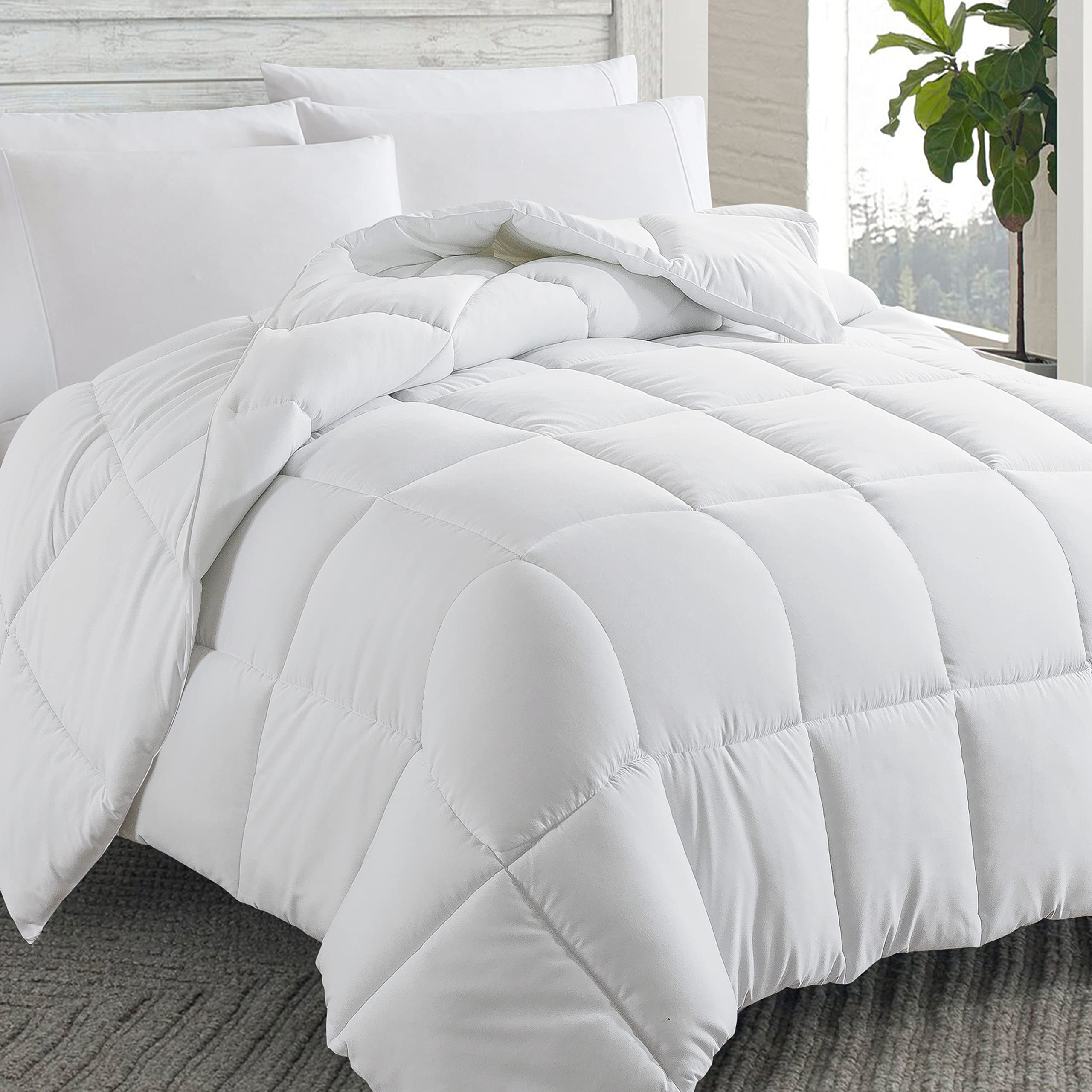 Cosybay Down Alternative Comforter (White, Full) - All Season Soft Quilted Full Size Bed Comforter - Duvet Insert With Corner Ta