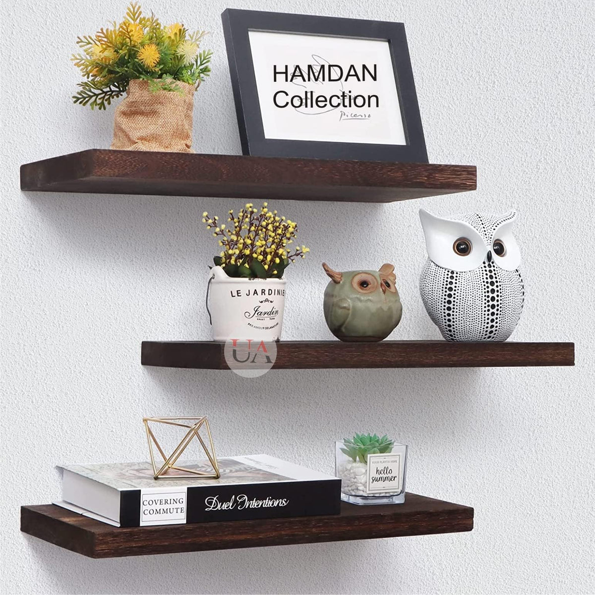 Hamdan Collection Floating Shelves, 24 Inch Wall Shelf Set of 2, Rustic Wood Shelves for Wall Storage, Wall Mounted Wooden Displ