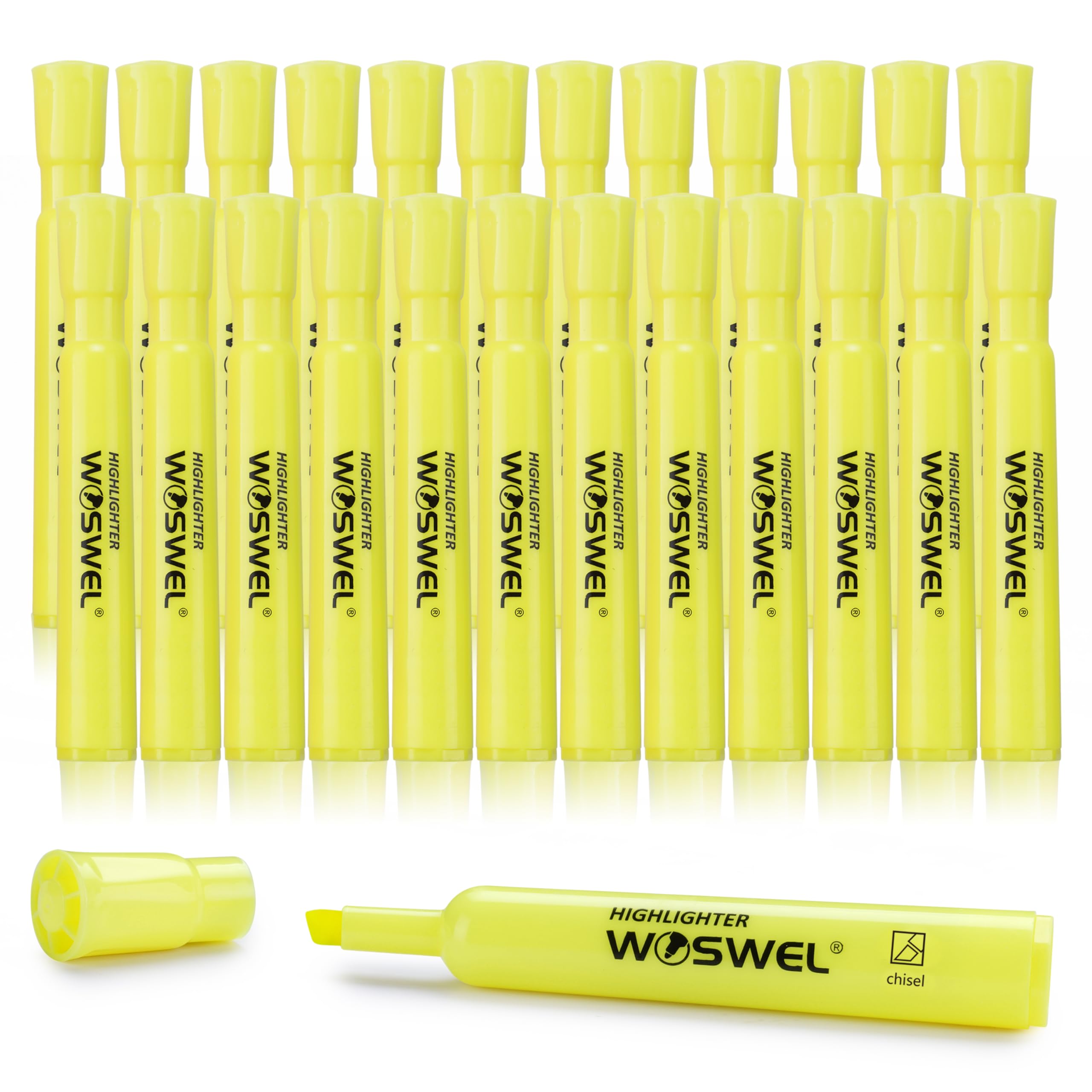 Woswel Highlighters Bulk, 24 Pack Tank Style Highlighters Set, Fluorescent Yellow, Chisel Tip Highlighter Markers Bulk For Kid A